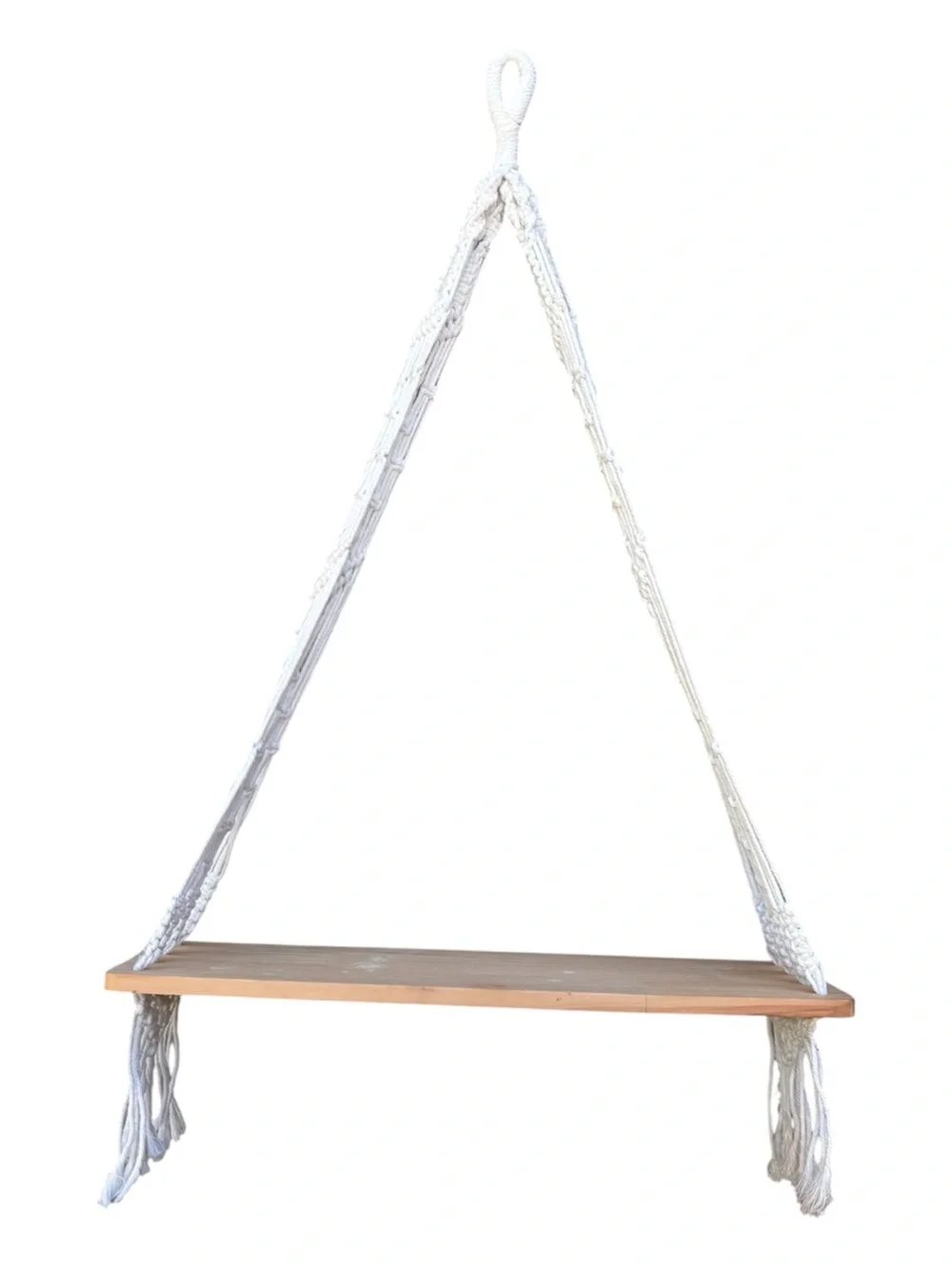Macramé & Wood Hanging Shelf - White
